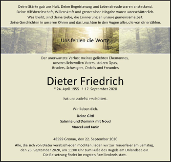 Anzeige von Dieter Friedrich von Westfälische Nachrichten