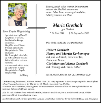 Anzeige von Maria Grotholt von Westfälische Nachrichten