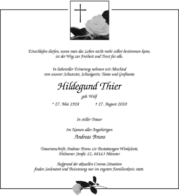 Anzeige von Hildegunde Thier von Westfälische Nachrichten