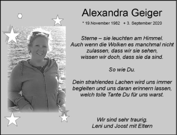 Anzeige von Alexandra Geiger von Westfälische Nachrichten