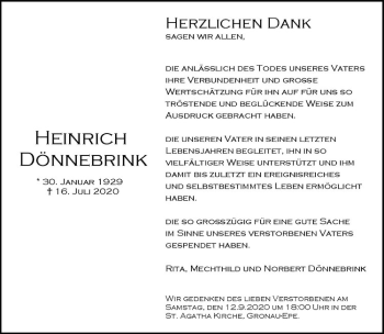 Anzeige von Heinrich Dönnebrink von Westfälische Nachrichten