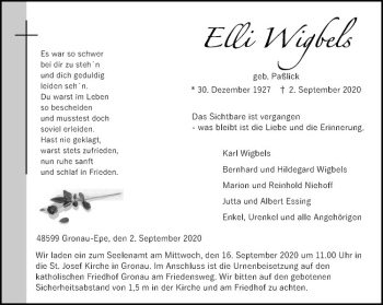 Anzeige von Elli Wigbels von Westfälische Nachrichten