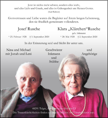 Anzeige von Josef Rusche von Westfälische Nachrichten