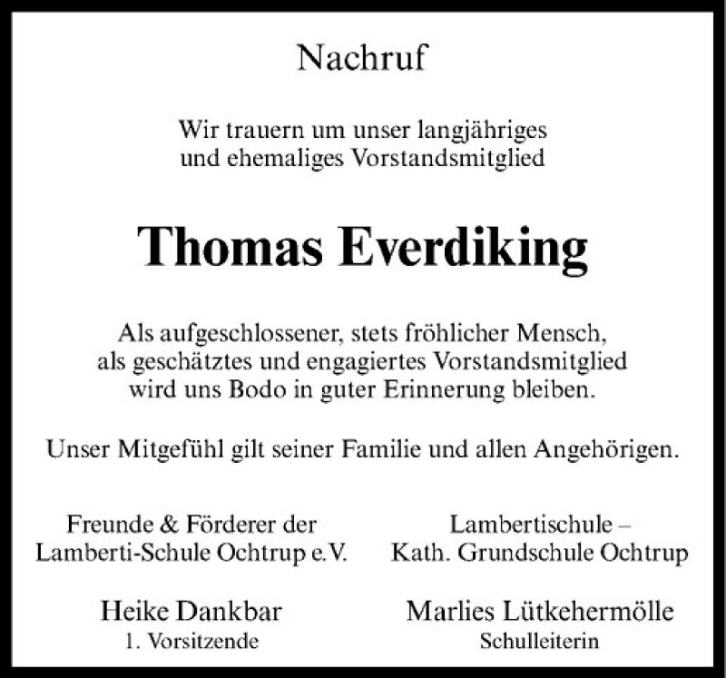  Traueranzeige für Thomas Everdiking vom 09.09.2020 aus Westfälische Nachrichten