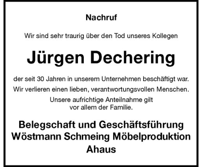  Traueranzeige für Jürgen Dechering vom 18.09.2020 aus Westfälische Nachrichten