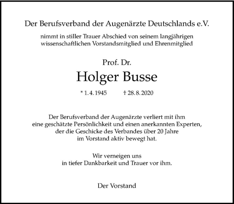  Traueranzeige für Prof. Dr. Holger Busse vom 05.09.2020 aus Westfälische Nachrichten