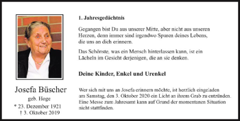 Anzeige von Josefa Büscher von Westfälische Nachrichten