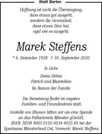 Anzeige von Marek Steffens von Westfälische Nachrichten