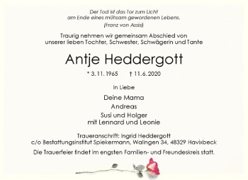 Anzeige von Antje Heddergott von Westfälische Nachrichten