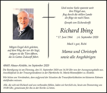Anzeige von Richard Ibing von Westfälische Nachrichten