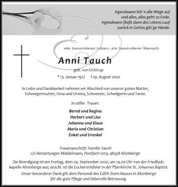 Anzeige von Anni Tauch von Westfälische Nachrichten