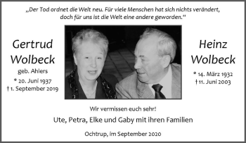 Anzeige von Heinz Wolbeck von Westfälische Nachrichten
