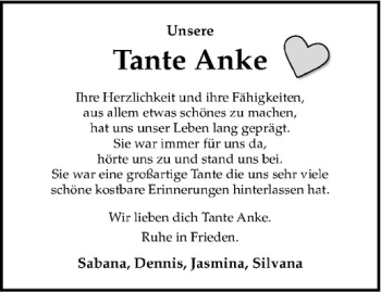 Anzeige von Anke Therling von Westfälische Nachrichten