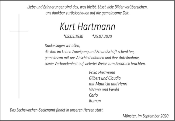 Anzeige von Kurt Hartmann von Westfälische Nachrichten