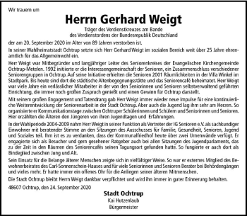 Anzeige von Gerhard Weigt von Westfälische Nachrichten