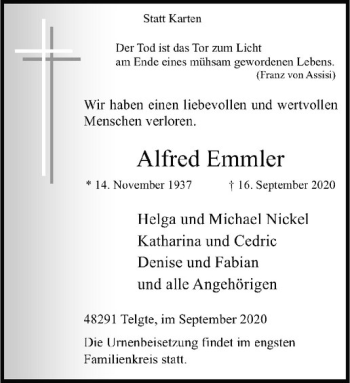 Anzeige von Alfred Emmler von Westfälische Nachrichten