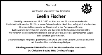 Anzeige von Evelin Fischer von Westfälische Nachrichten