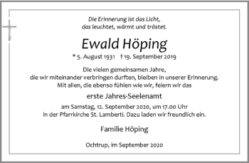 Anzeige von Ewald Höping von Westfälische Nachrichten