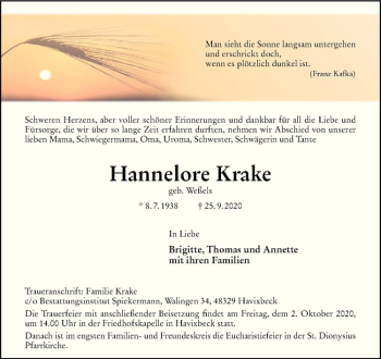 Anzeige von Franz Krake von Westfälische Nachrichten