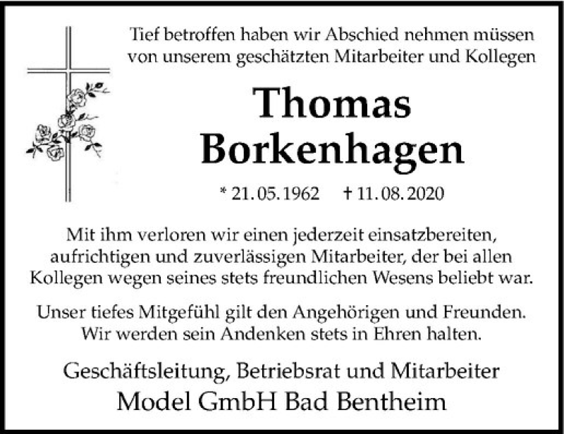  Traueranzeige für Thomas Borkenhagen vom 10.09.2020 aus Westfälische Nachrichten