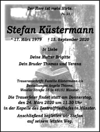 Anzeige von Stefan Küstermann von Westfälische Nachrichten