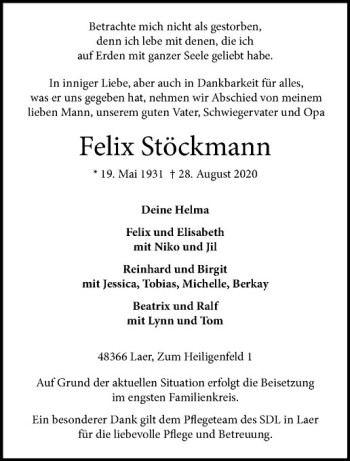 Anzeige von Felix Stöckmann von Westfälische Nachrichten