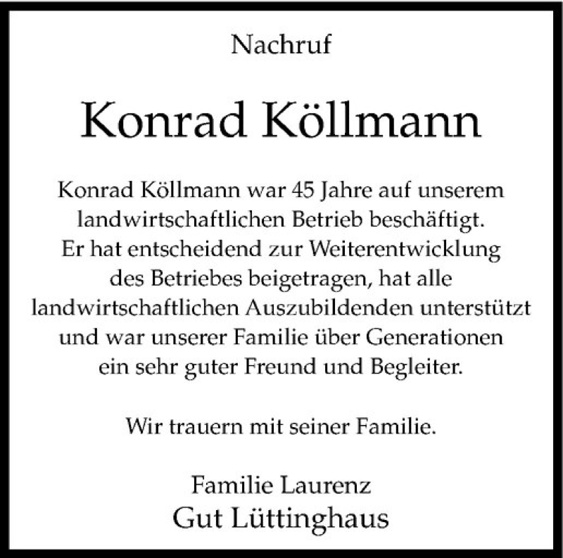  Traueranzeige für Konrad Köllmann vom 09.09.2020 aus Westfälische Nachrichten