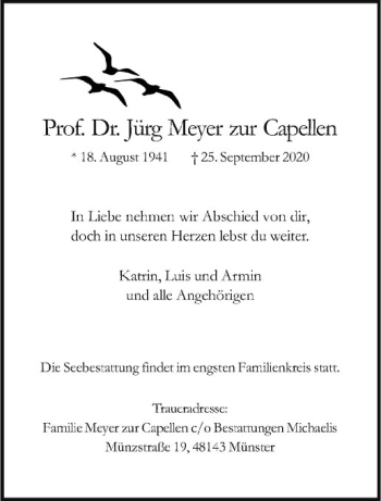 Anzeige von Jürg Meyer zur Capellen von Westfälische Nachrichten