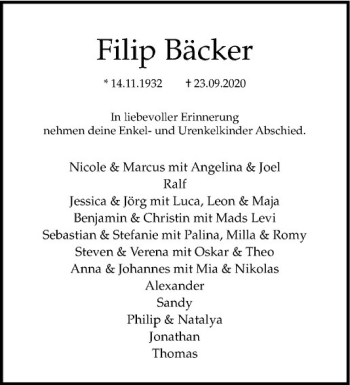 Anzeige von Filip Bäcker von Westfälische Nachrichten