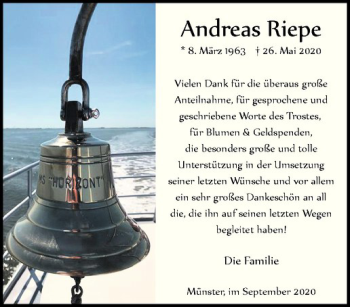 Anzeige von Andreas Riepe von Westfälische Nachrichten