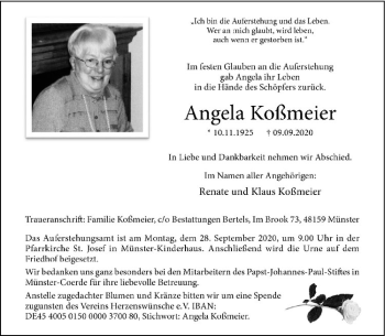 Anzeige von Angela Koßmeier von Westfälische Nachrichten