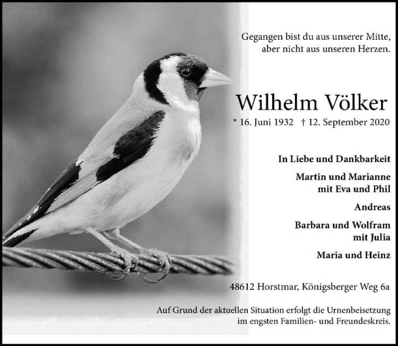  Traueranzeige für Wilhelm Völker vom 19.09.2020 aus Westfälische Nachrichten