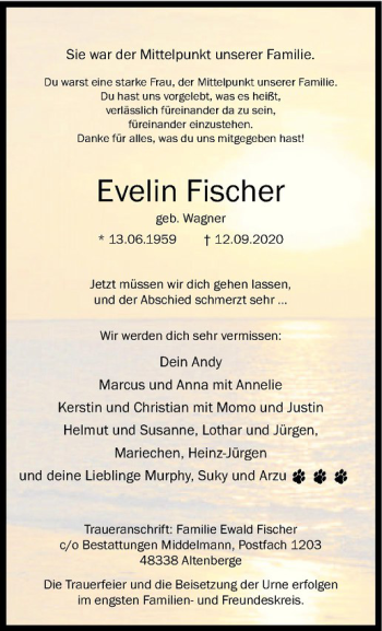 Anzeige von Evelin Fischer von Westfälische Nachrichten
