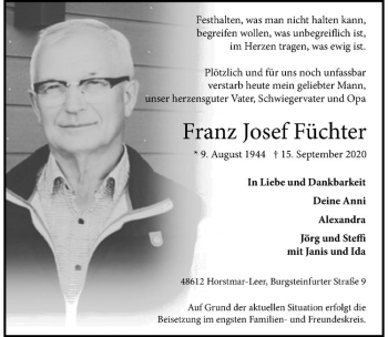 Anzeige von Franz Josef Füchter von Westfälische Nachrichten