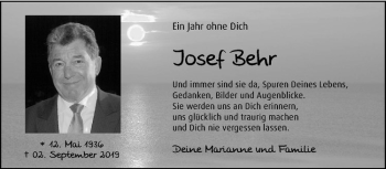 Anzeige von Josef Behr von Westfälische Nachrichten