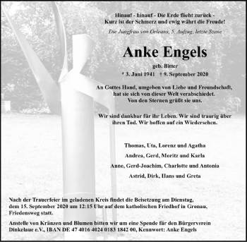 Anzeige von Anke Engels von Westfälische Nachrichten