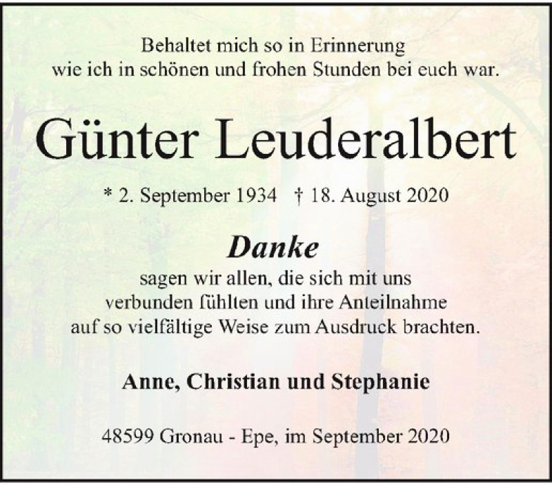  Traueranzeige für Günter Leuderalbert vom 29.09.2020 aus Westfälische Nachrichten