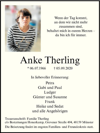 Anzeige von Anke Therling von Westfälische Nachrichten