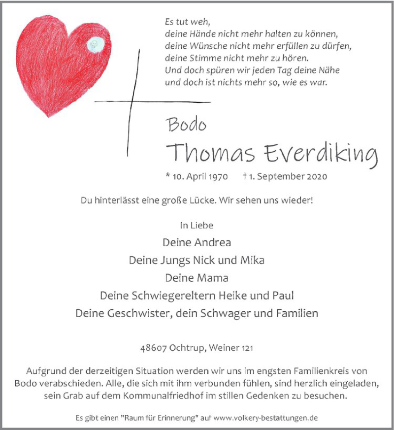  Traueranzeige für Thomas Everdiking vom 04.09.2020 aus Westfälische Nachrichten