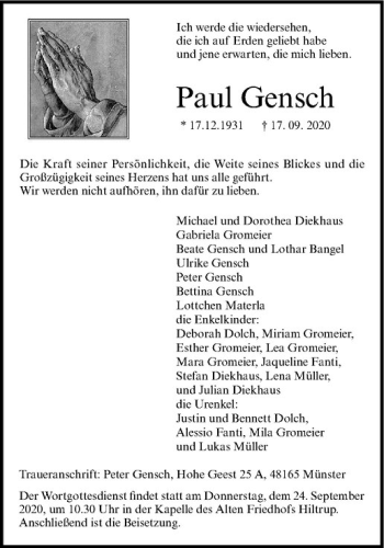 Anzeige von Paul Gennsch von Westfälische Nachrichten
