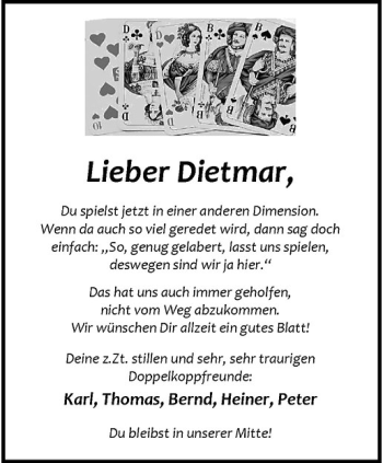 Anzeige von Dietmar  von Westfälische Nachrichten