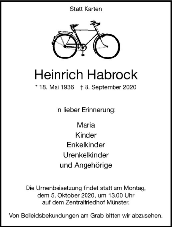 Anzeige von Heinrich Habrock von Westfälische Nachrichten