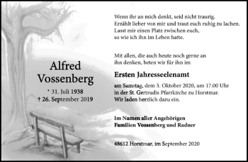 Anzeige von Alfred Vossenberg von Westfälische Nachrichten