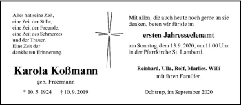 Anzeige von Karola Koßmann von Westfälische Nachrichten