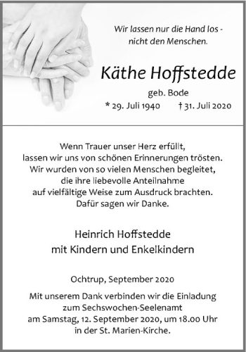 Anzeige von Käthe Hoffstedde von Westfälische Nachrichten