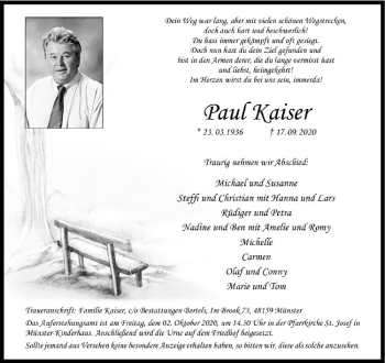 Anzeige von Paul Kaiser von Westfälische Nachrichten
