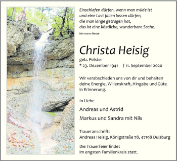 Anzeige von Christa Heisig von Westfälische Nachrichten