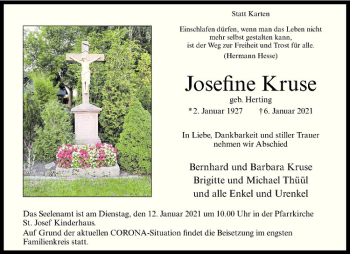 Anzeige von Josefine Kruse von Westfälische Nachrichten