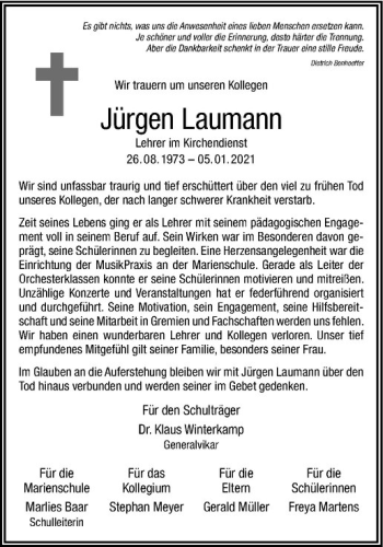 Anzeige von Jürgen Laumann von Westfälische Nachrichten