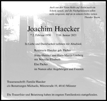 Anzeige von Joachim Haecker von Westfälische Nachrichten